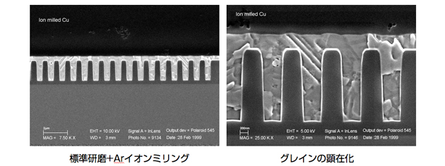 断面SEM/Arイオンミリング処理をしたCu