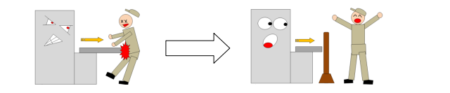 ストローク端による挟まれ災害のイラスト